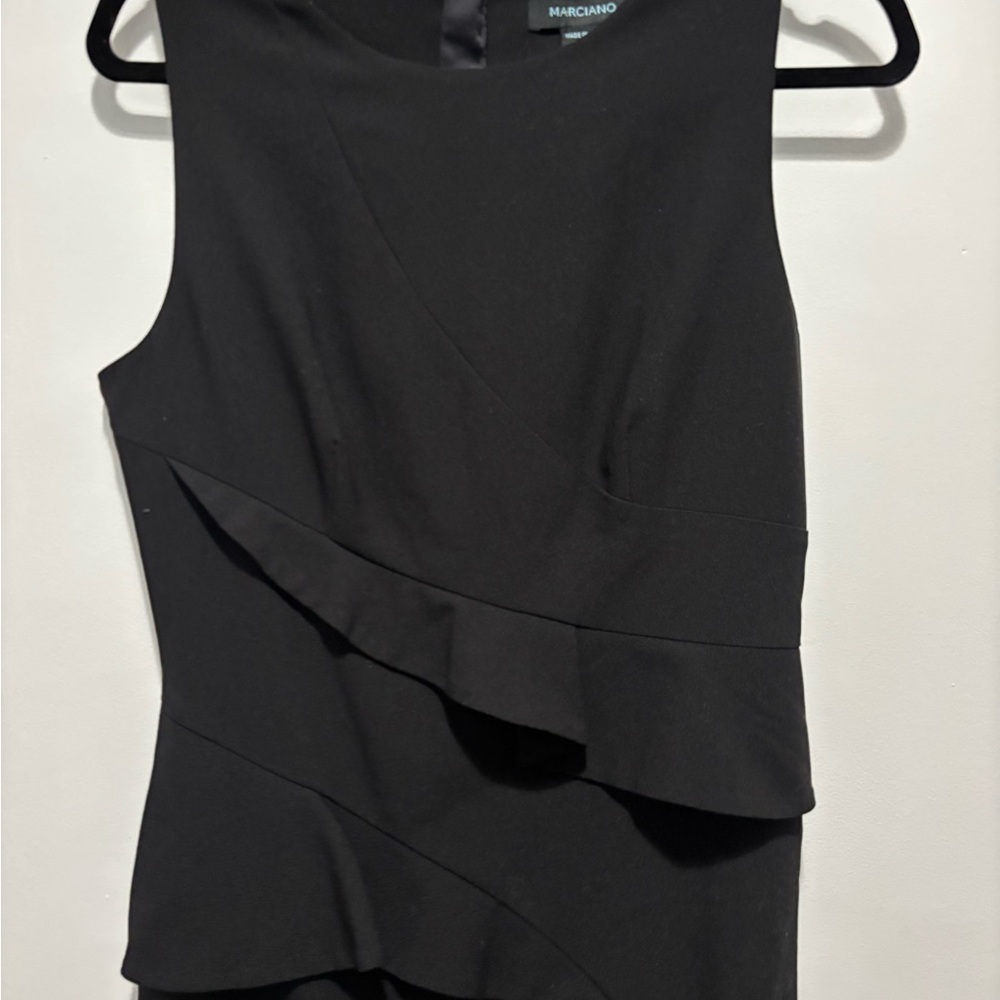 Marciano Black Ruffle Midi Dress Size 8 - Picture 3 of 10